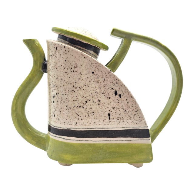 Signed D. Kite Postmodern Studio Ceramic Teapot Green Speckle 7.5" For Sale - Image 10 of 13
