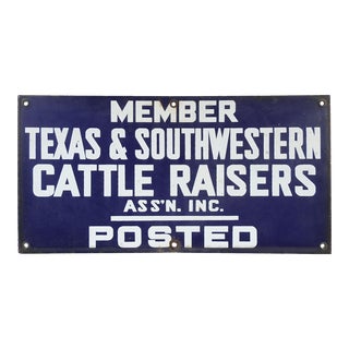 Vintage Porcelain Texas Southwestern Cattle Raisers Sign Farm Ranch For Sale