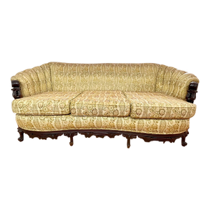 Vintage Louis XV Bergere Sofa French Walnut Brocade 1930s