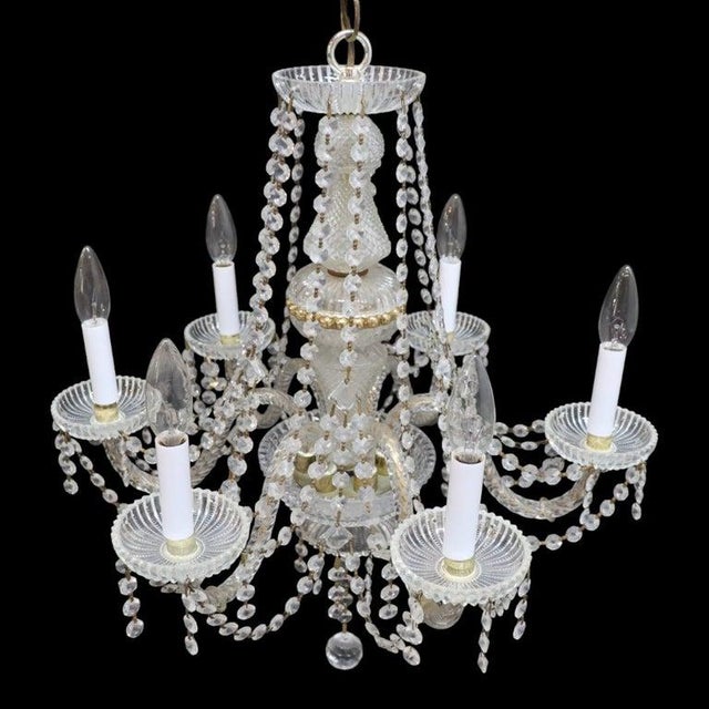 Vintage Crystal, Glass & Brass 6-Light Chandelier C1940 For Sale - Image 9 of 10