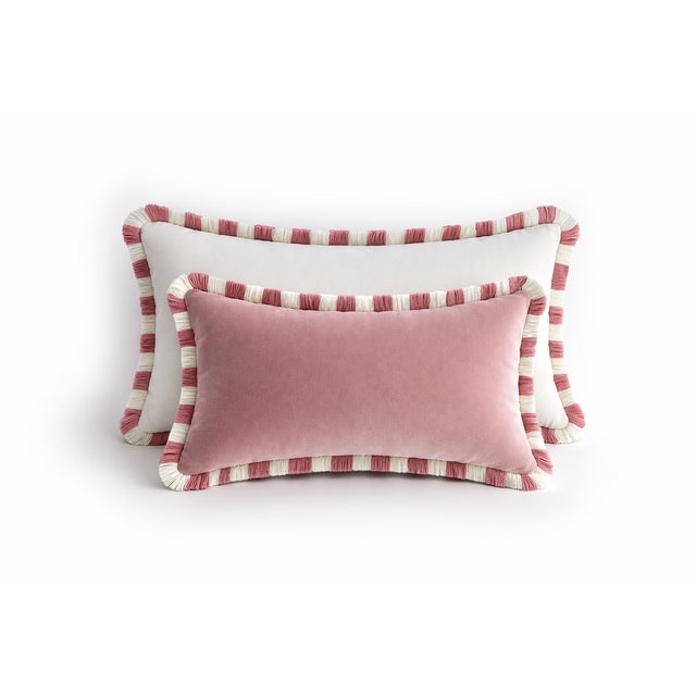 Textile Couple Bicolor Happy Cushions White and Pink Velvet from Lo Decor, Set of 2 For Sale - Image 7 of 7