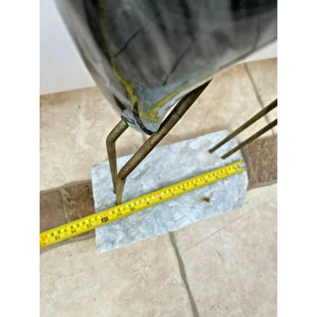 Gorgeous Pair of Large Marble Flamingos with Metal Legs. Large Bird 39" Small Bird 38" Tall X 13" Deep X 6" Wide and weigh...