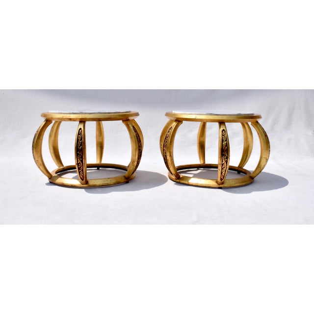 Hollywood Regency 1970s Gold Giltwood Open Marble Top End Tables, Italy For Sale - Image 3 of 8