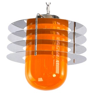 Space Age Lounge Ceiling Lamp with Orange Glass, 1970s For Sale