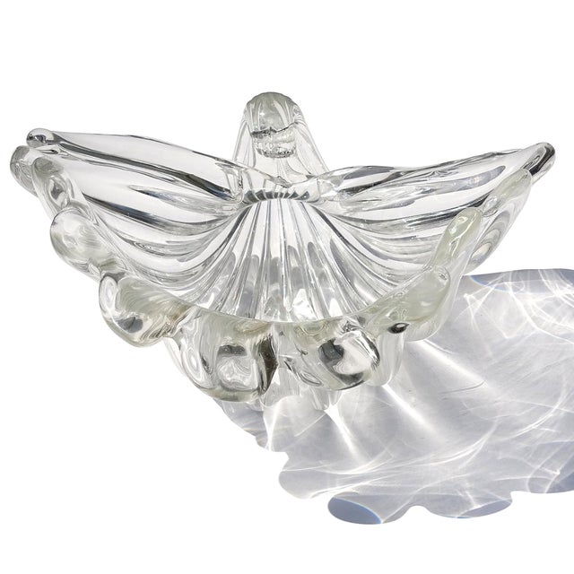 Glass Cartier Signed Seguso Murano Vintage Crystal Clear Ribbed Surface Italian Art Glass Seashell Shell Bowl For Sale - Image 7 of 11