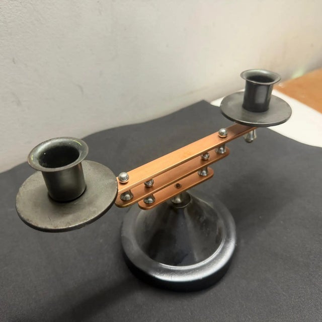 Art Deco 1930s Set of Two Art Deco Silver Plated and Copper Two Lights French Candelabras For Sale - Image 3 of 13