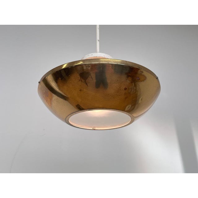 Bauhaus Small Brass UFO Pendant, Czechoslovakia, 1940s For Sale - Image 3 of 8