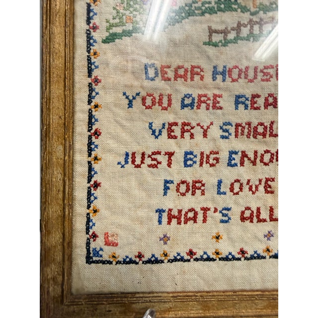Antique White Antique Dear House Sampler in Frame For Sale - Image 8 of 8