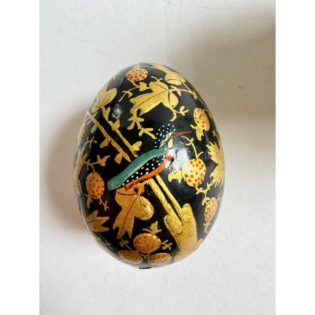 Wood Lovely Vintage Egg w/Painted Enamel Birds In Porcelain Dish & Brass Cherub Stand For Sale - Image 7 of 17