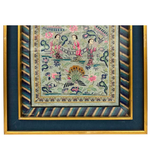Asian Framed Antique Chinese Qing Dynasty Embroidery 24lp114 For Sale - Image 3 of 5