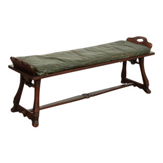Romweber Viking Oak Vintage Leather Seat Bench For Sale