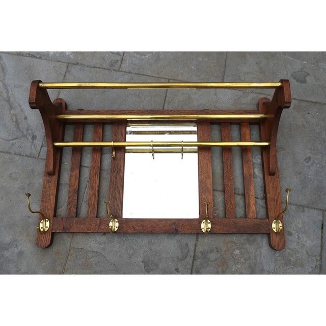 Art Deco Wall Coat Rack in Belgian Oak and Brass, 1920s For Sale - Image 9 of 15