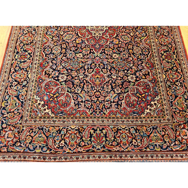 Vintage Persian Kashan Area Rug, Hand-Knotted Wool, Floral Pattern, Navy & Red, 5x7 For Sale - Image 11 of 16