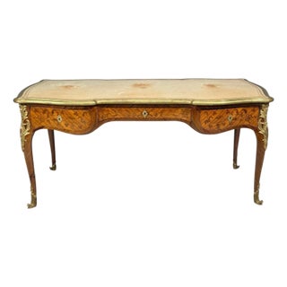 Louis XV Style, Executive Desk, Marquetry, Leather, Bronze, France, 19th/20th C. For Sale