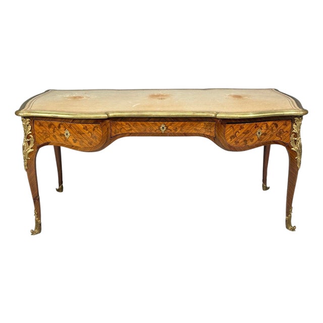 Louis XV Style, Executive Desk, Marquetry, Leather, Bronze, France, 19th/20th C. For Sale