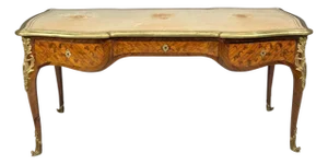 Louis XV Style, Executive Desk, Marquetry, Leather, Bronze, France, 19th/20th C.