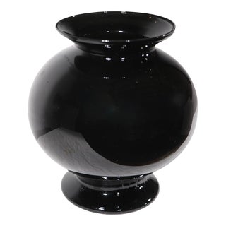 Large Black Glass Vase Made in Romania for Fortunoff For Sale