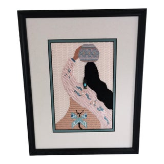 Vintage 1990s Southwest Woman Needlepoint Framed For Sale
