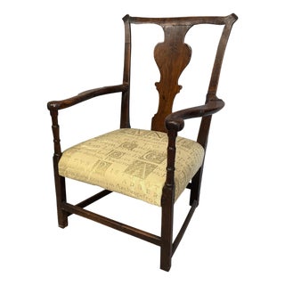 18th Century Walnut English Fireside Queen Anne Style Chair For Sale