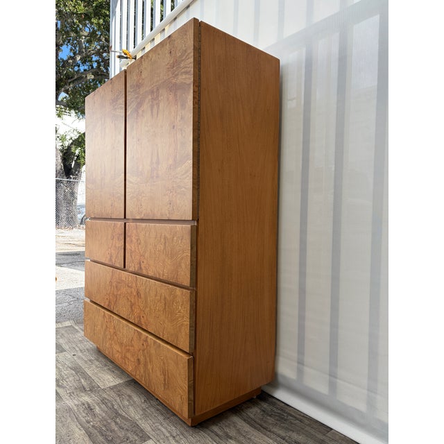 1970s Refinished Mid-Century Modern Burl Wood Highboy Dresser in a Milo Baughman Style by Lane Altavista. Circa 1970s For Sale - Image 5 of 18