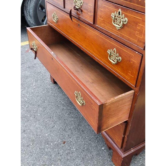 Late 18th Century English Georgian Inlaid 6 Drawer Chest W Braquet Feet For Sale - Image 9 of 10