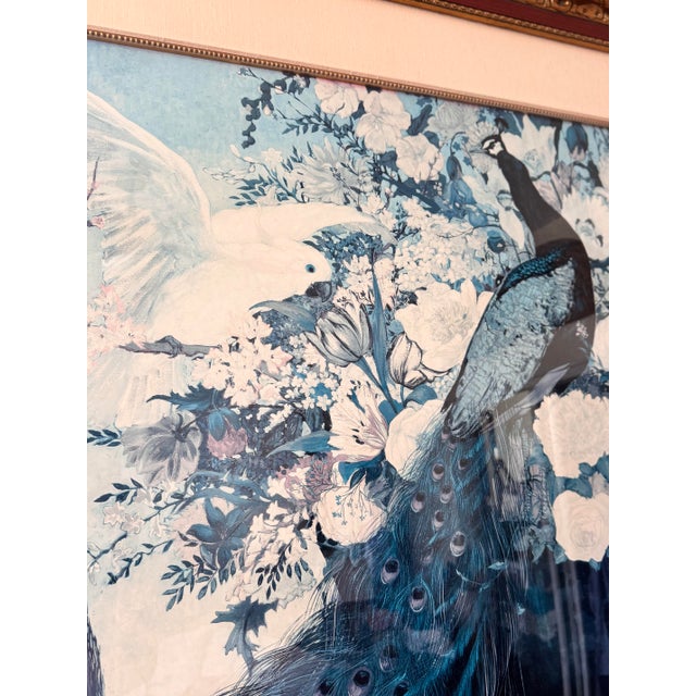 Blue Vintage Oversized Framed Jessie Arms Botke "White Peacock" Print For Sale - Image 8 of 12