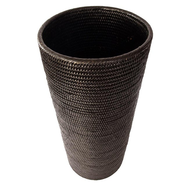 Boho Chic Artifacts Rattan Round Umbrella Basket in Tudor Black For Sale - Image 3 of 6