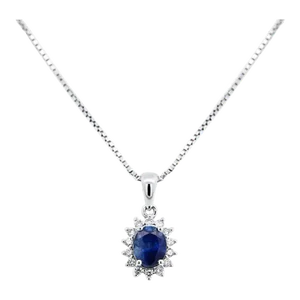 Natural 1.20 Carat Oval-Cut Blue Sapphire and Diamond Halo Pendant Necklace