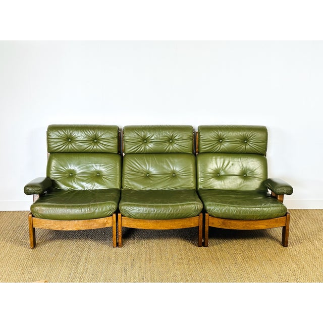 Stunning 1960s scandinavian set comprising three modular armchairs that can be used separately or combined to form an...