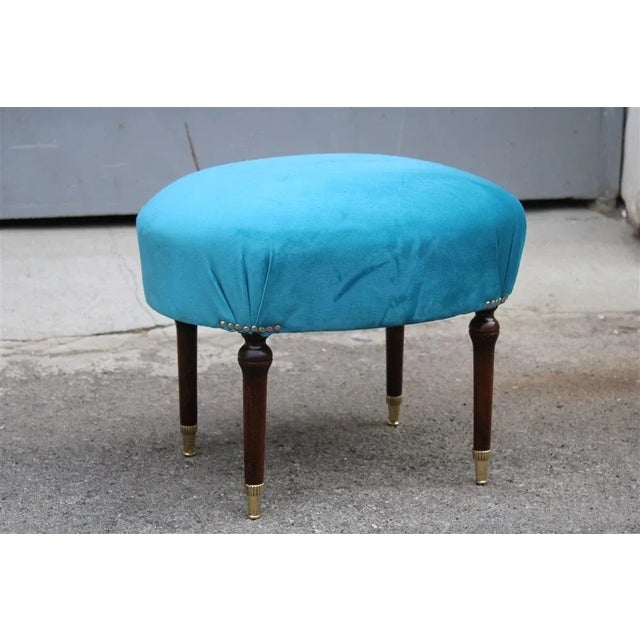 Blue Velvet Oval Stool, Italy, 1950s For Sale - Image 10 of 10