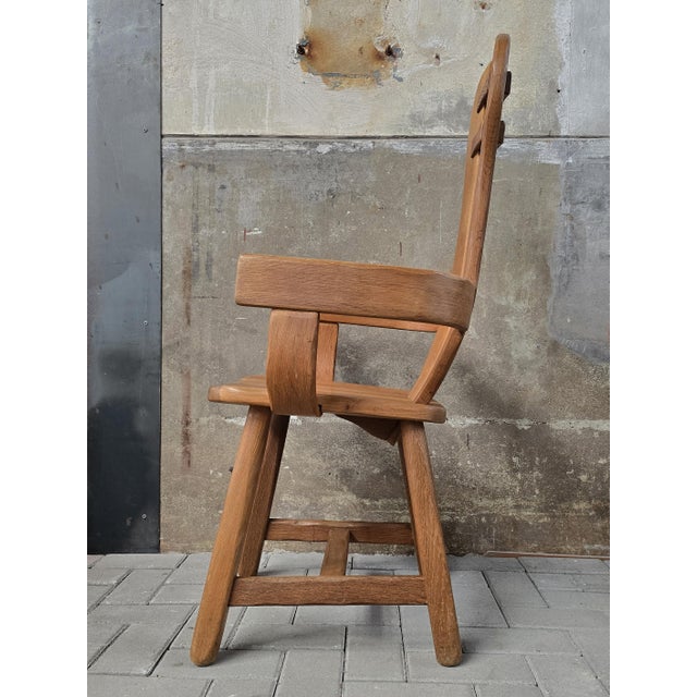 Mid-Century Modern Vintage Brutalist Dining Chair in Oak by De Puydt, Belgium, 1970s For Sale - Image 3 of 16