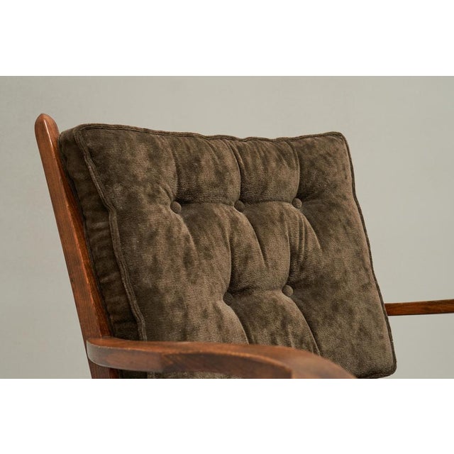 Wood Vintage French Lounge Chairs in Oak and Velvet, 1940s, Set of 4 For Sale - Image 7 of 11