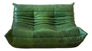 Dubai Green Leather Togo 2-Seater Sofa by Michel Ducaroy for Ligne Roset