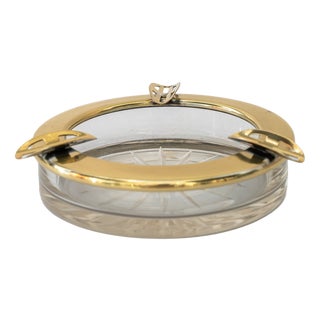 Art Deco Ashtray Brass and Cut Glass, 1920s For Sale