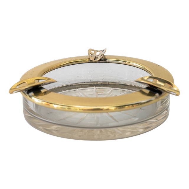 Art Deco Ashtray Brass and Cut Glass, 1920s For Sale