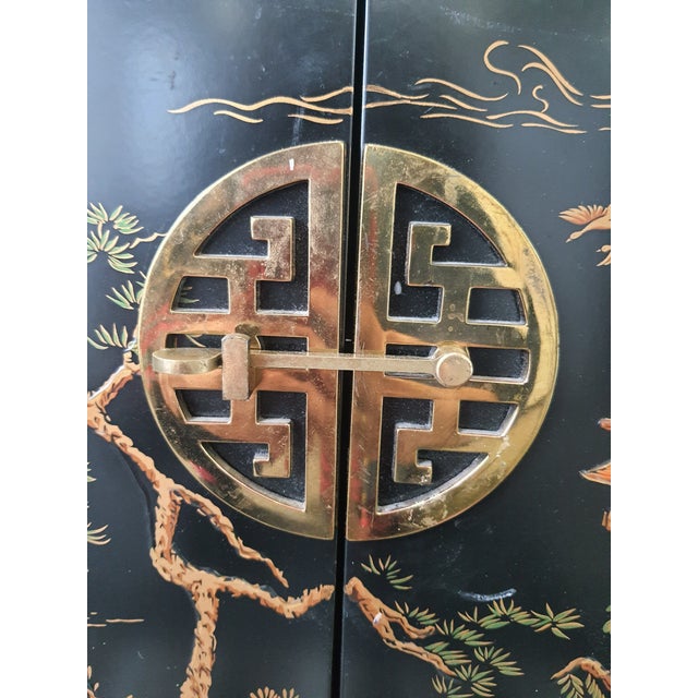 Drexel Heritage 1980s Drexel Heritage Black Chinoiserie Style Sleek Cabinet For Sale - Image 4 of 6