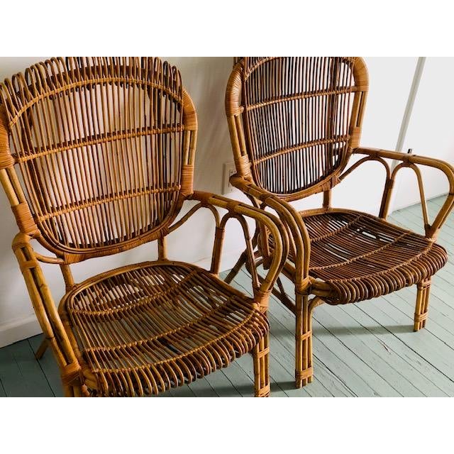 Mid-Century Modern Pair of Rare Vintage Bamboo and Rattan Chairs For Sale - Image 3 of 8