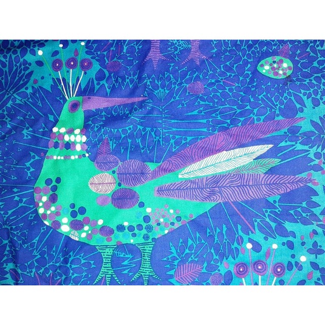 A piece of vibrant 1950's Swedish screenprint cotton fabric depicting peacocks. The fabric is a "Fenix" or "Phoenix"...