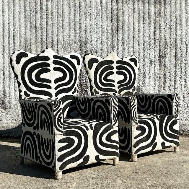 Vintage Boho Beaded Lounge Chairs - A Pair For Sale - Image 4 of 8