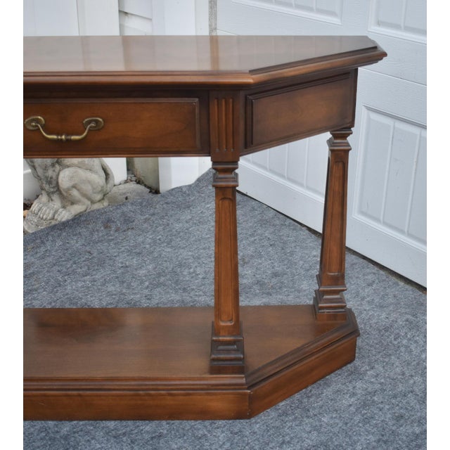 Brown Vintage Ethan Allen Cherry Wood Console Table Entryway Sofa 1 Drawer For Sale - Image 8 of 17