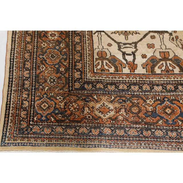 Textile Antique Cream Background Botanic Persian Sultanabad Wool Carpet For Sale - Image 7 of 7