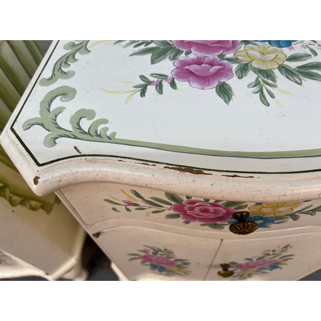 Mid 20th Century Pair of French Provincial Hand-Painted Floral Night Stands For Sale - Image 15 of 16