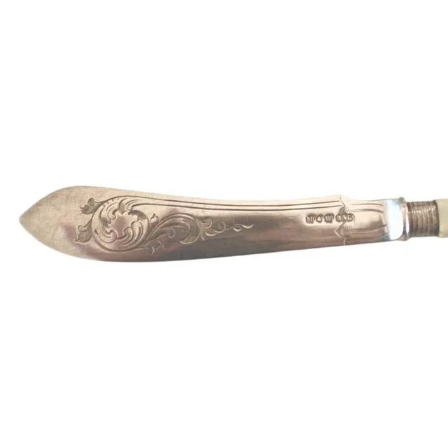 Metal Circa 1910 Antique Mappin & Webb European Victorian Fish Knife and Fork Set- 6 Forks 6 Knives For Sale - Image 7 of 8