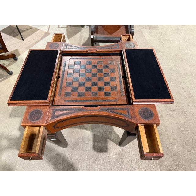 Wood House of Mercier Leather Game Table With Two Chairs For Sale - Image 7 of 12