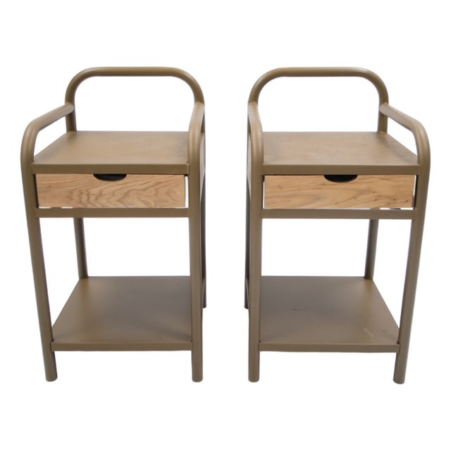 Vintage Bedside Tables in Metal and Wood, 1950s, Set of 2 For Sale