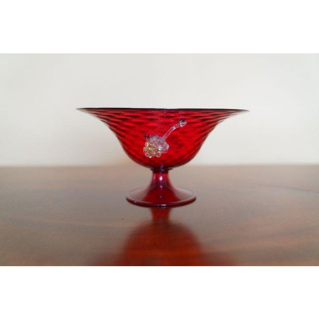 Vintage Ruby Red Murano Art Glass Footed Compote With Applied Grapes For Sale In New York - Image 6 of 11