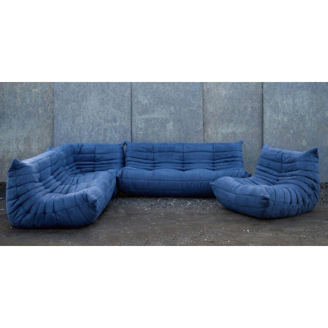 Blue Togo Sofa Set in Blue by Michel Ducaroy for Ligne Roset, Set of 5 For Sale - Image 8 of 8