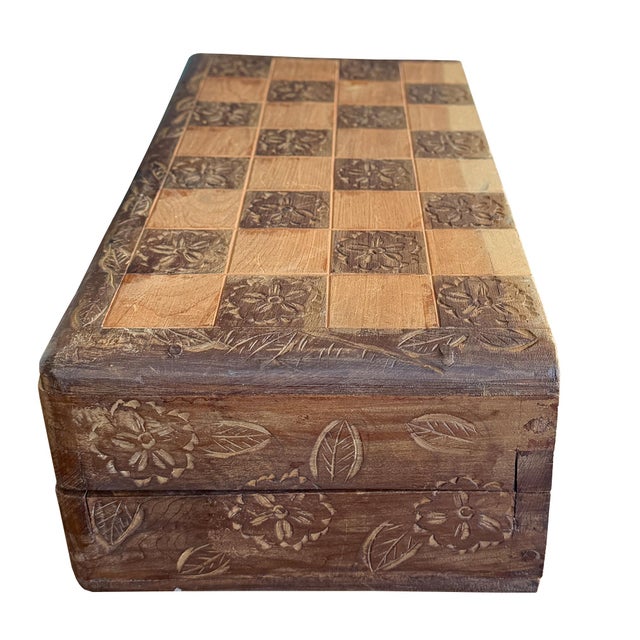 Vintage Chinese Hand-Carved Wood Figural Chess Set With Folding Game Board For Sale - Image 9 of 13