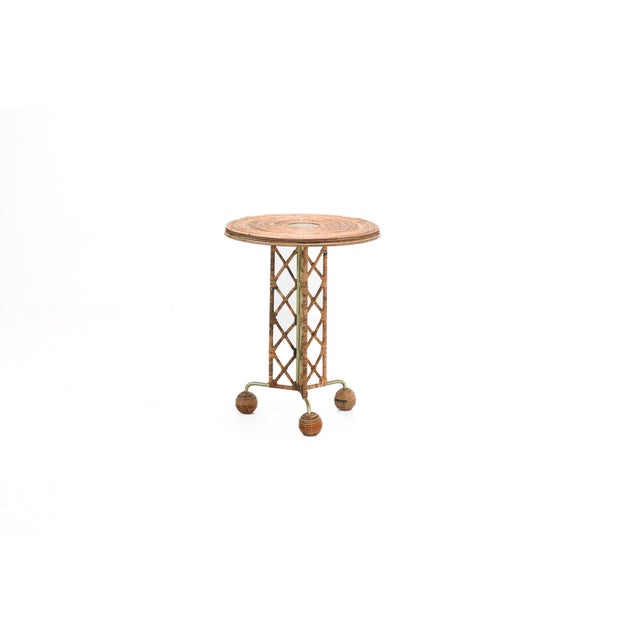 Side Table Wrought Iron Rattan Whimsical Jean Royere Inspired For Sale - Image 4 of 7