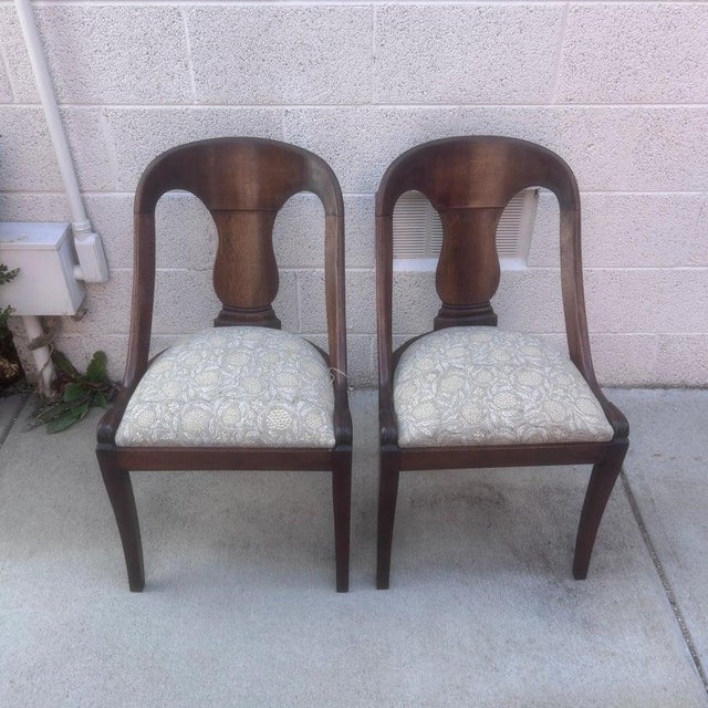 Rustic European Late 19th Century French Empire Style Chairs With Gray and YellowFloral Block Print Linen Upholstered Seat - A Pair For Sale - Image 3 of 10